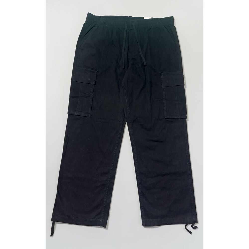 No Boundaries Cargo Pants Men’s L Black Straight Fit Twill Drawstring 36x29 NWT